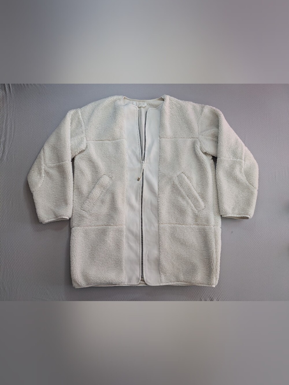 Lululemon Collarless Textured Fleece Jacket US 6 Full Zip White Opal Sherpa Coat